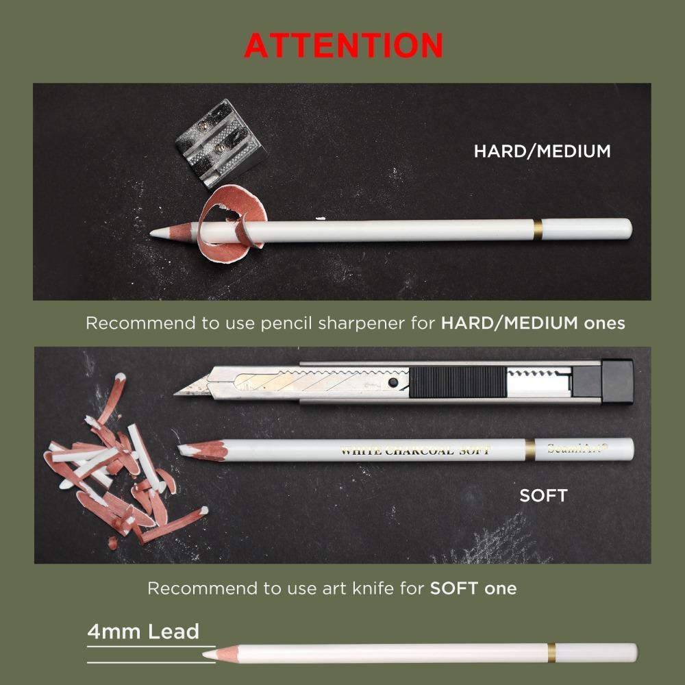 3pcs Soft/Medium/Hard White Carbon Pen Highlight Pen White Charcoal Pen Sketch Pencil  Office