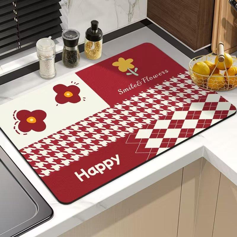 Kitchen Countertop Draining Mat Diatomaceous Earth Water Absorption Foot Mat Bathroom Non-Slip Floor Mat Rubber Soft Mat