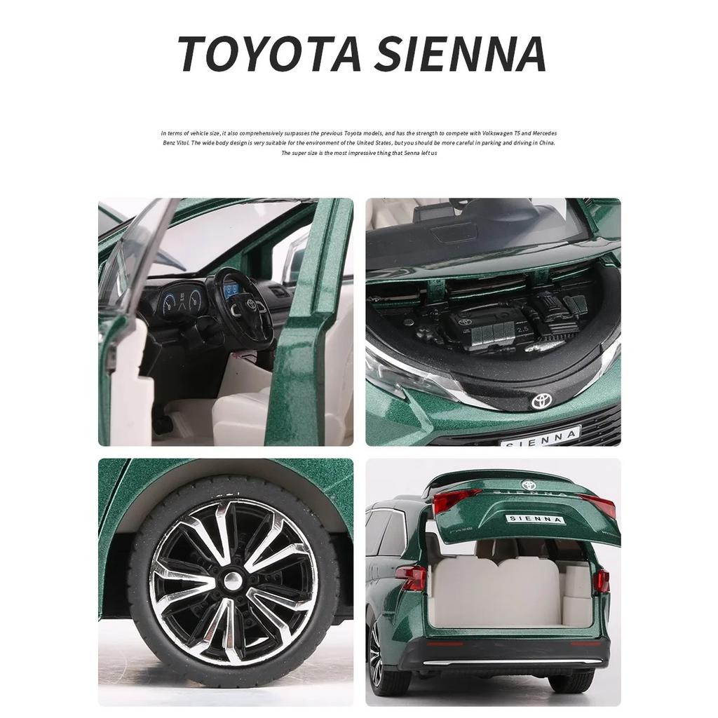 1/24 TOYOTA SIENNA MPV Furgone Giocattolo Diecast Modello Auto Giocattolo Miniatura Pull Back Suono & Luce Porte Apribili Collezionismo Regalo per Ragazzo Bambino