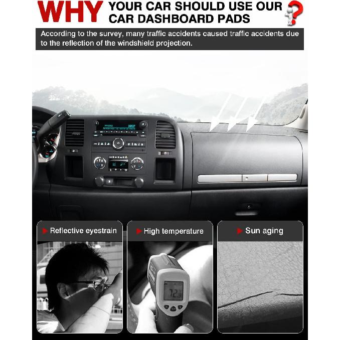 Autorder Dashboard Cover Mat For 2007-2013 Chevy Chevrolet Silverado/GMC Sierra With Two Glove Boxes Accessories Dash Cover Flannel Dash Mat Sunshade