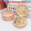 Jewelry Storage Box Round Portable Pu Leather With Laser Pattern For Gift And Organization