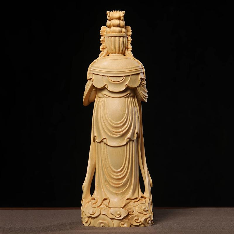 Wooden Buddha Statue Guanyin Statue Solid Wood Carving Home Living Room Office Buddhist Shrine Wealth Luck Feng Shui Decor