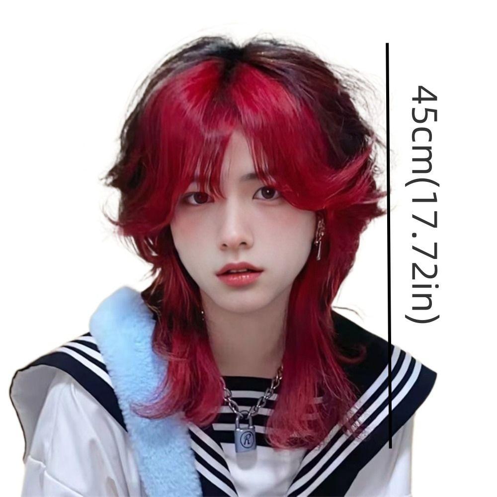 Heat Resistant Mullet Head Wigs with Bangs Synthetic Anime Men Wigs Long Cosplay Wig Party