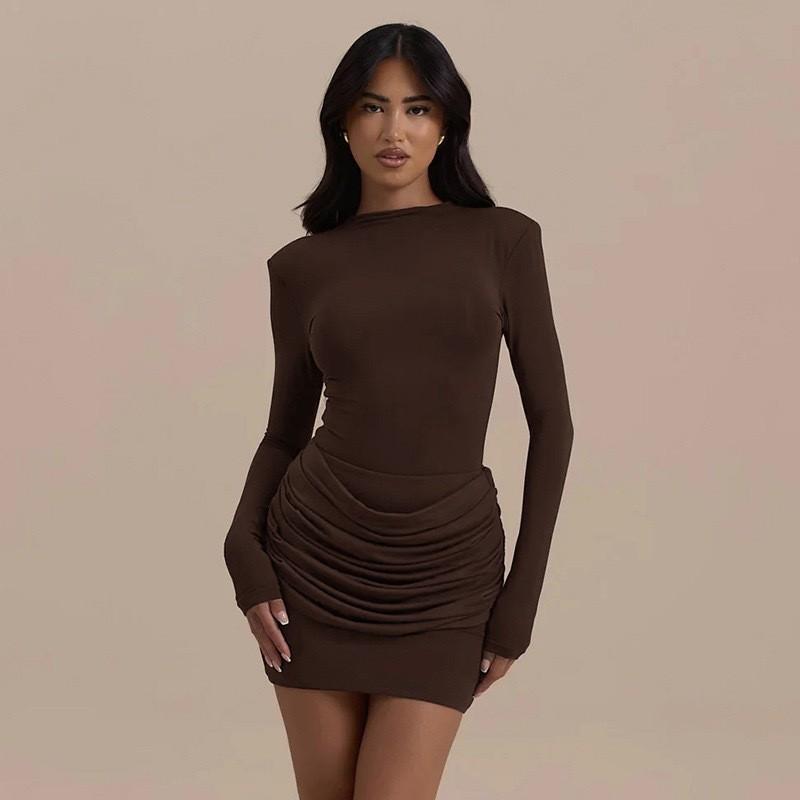 Street Style Long Sleeve Bodycon Dress With Milk Silk Fabric For Casual Wear