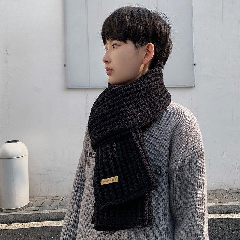 Versatile Men's Black Knitted Scarf Winter Korean Style Thickened Warm Autumn Winter Neck Warmer