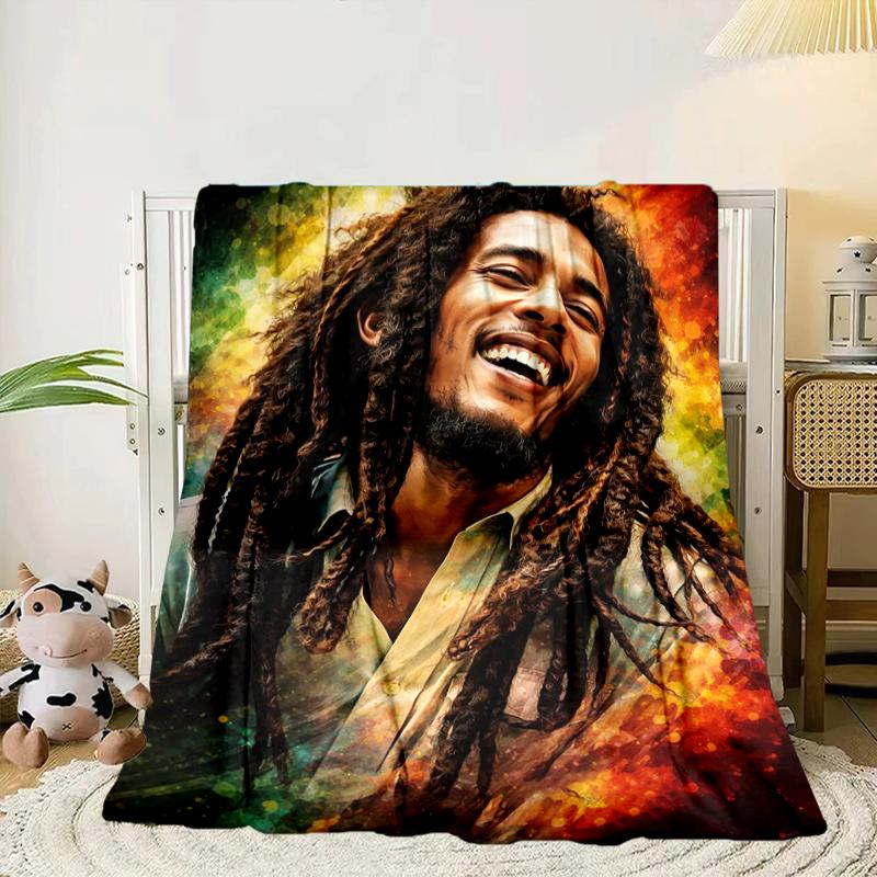 Bob music Vibrant Art Blanket Flannel Blanket for bed, sofa, Camping, Hiking, Picnic Essentials, gift for family Fan gifts