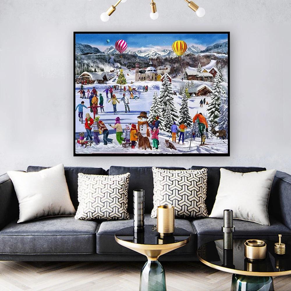 5D Full Square Diamond Painting Christmas Tree Snow Handicraft Diamond Embroidery Landscape Snowman Needlework Home Decor