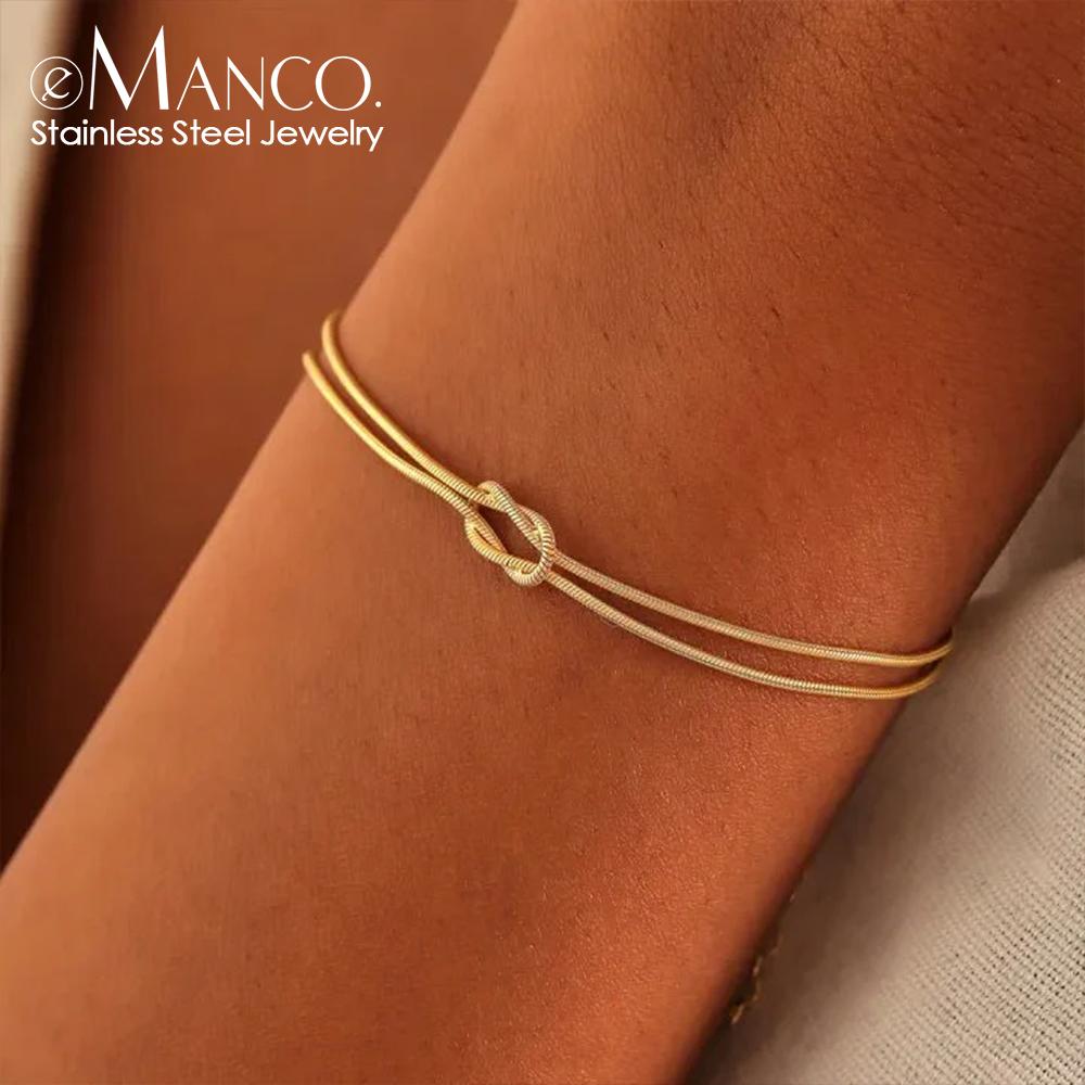 Emanco Bracelet with a Unique Design Style Round Snake Chain Round Snake Chain Couple s Trendy Valentine s Day Gift Bracelet YS47965&15+3CM