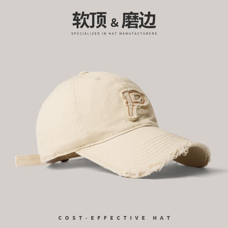 Japanese Retro Baseball Hat Summer Female Versatile P Letter Embroidery Retro Edging Soft Top Cap Men
