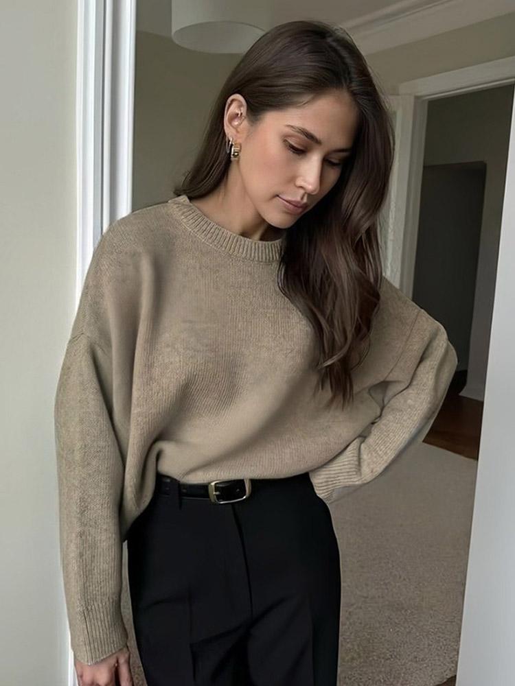 Женский желтый топ с длинным рукавом, круглым вырезом, свободного кроя, повседневный вязаный плиссированный короткий свитер, новый осенний, для леди, для повседневной носки, для улицы, для поездок S абрикосовый