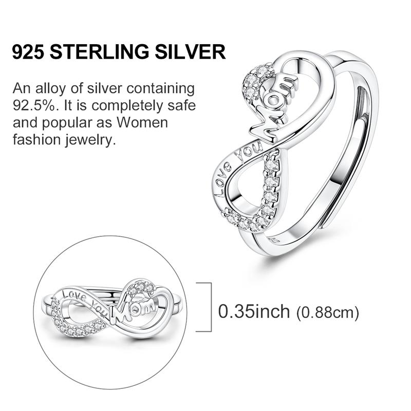 Original 925 Sterling Silver Mother's Day Adjustable Size Open Ring Love Mom Mother Ring For Women Jewelry Gift