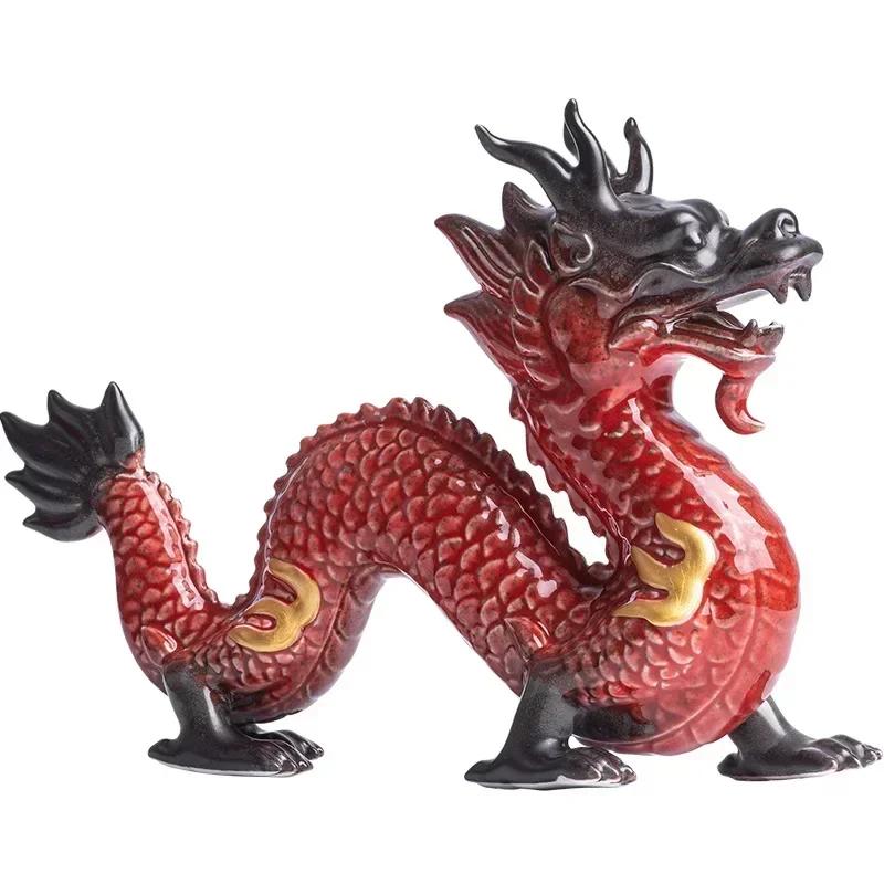 Traditional Chinese Porcelain Dragon Statue Handmade Ceramics Totem Animal Sculpture Ancient Legend Totem Ornament Craft Decor