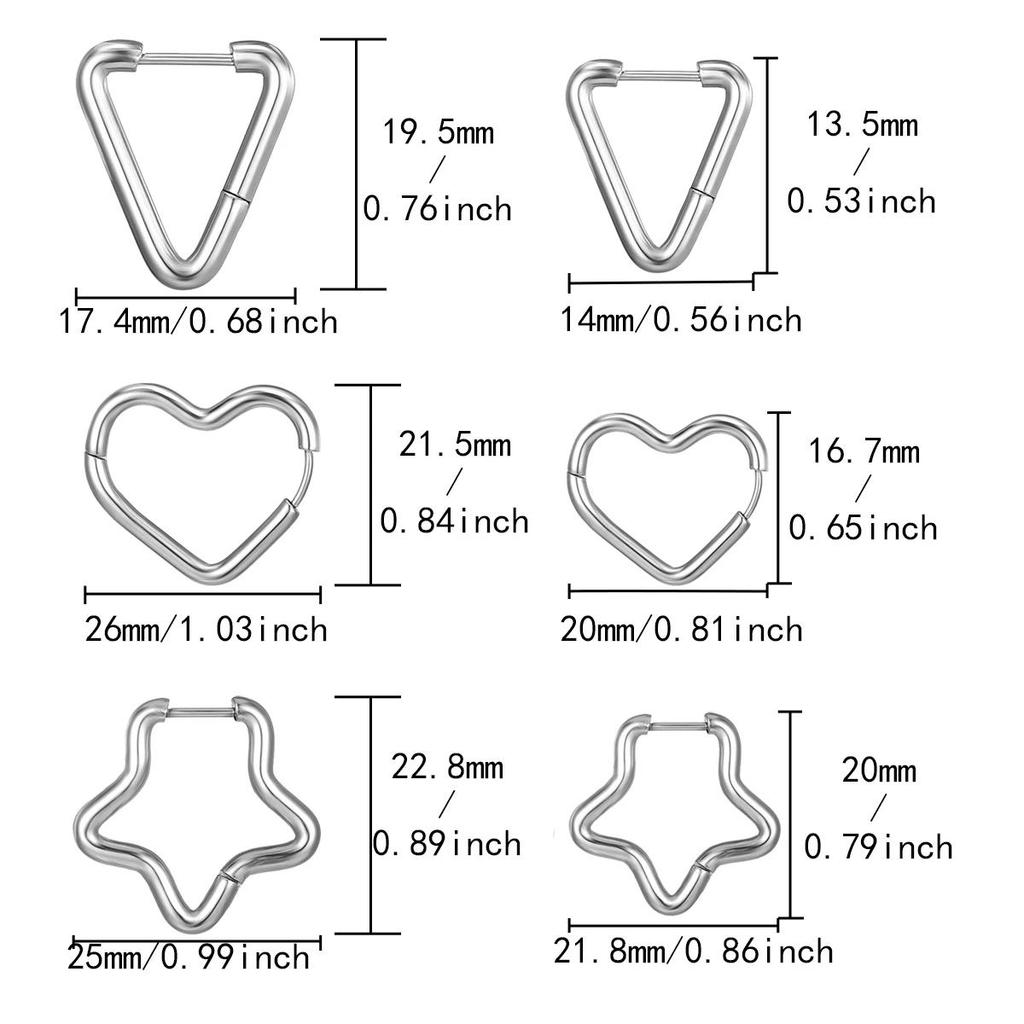 1Pairs Stainless Steel Women Men Ear Stud Triangle Heart Star Circle Hoop Earring Unisex Piercing Jewelry