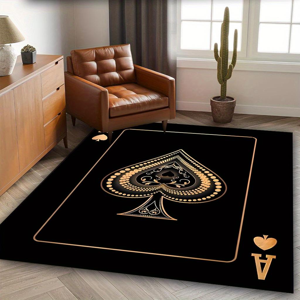 Large Luxury Poker Mat Ace of Spades Design Non Slip Plush Bottom Black Golden Decor Living Room Game Room Office Parties