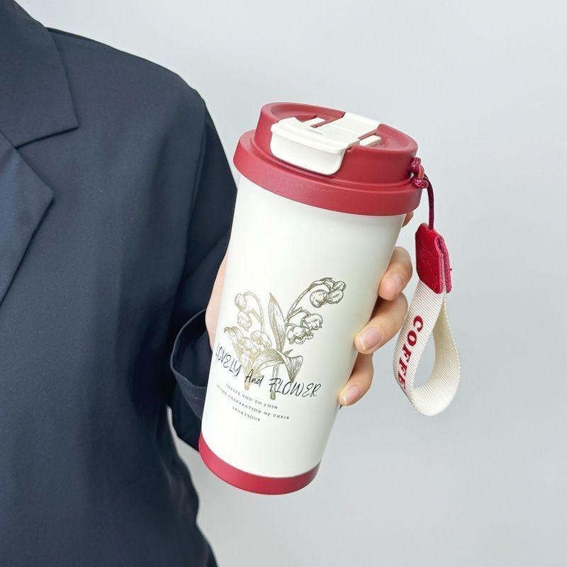 Lily Of The Valley Thermos Cup 316 Stainless Steel Coffee Cup Girls Large Capacity High Value Straw Water Cup