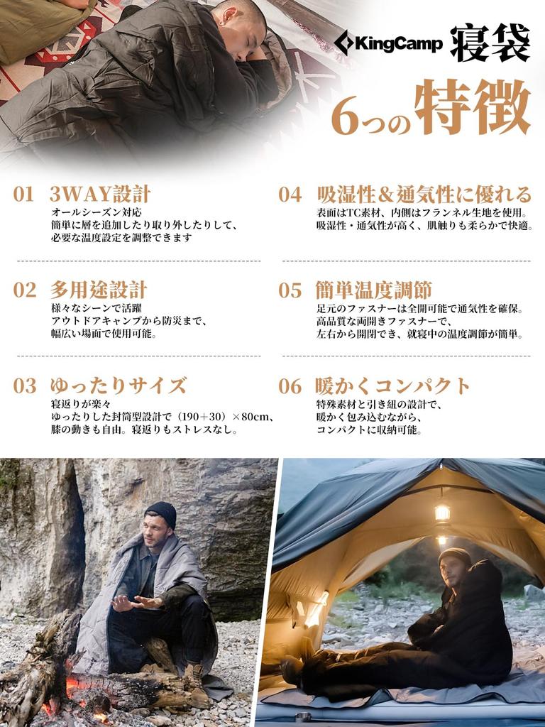 KingCamp Sleeping Bag, Envelope Type Blanket, Blanket for Adults, Breathable, Warm, Compact, All Seasons, Comfortable Temperature 0℃~4℃, Fully