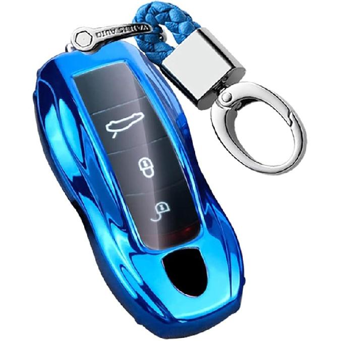 HIBEYO TPU Car Key Fob Cover with Keychain Fits for Porsche Macan Cayenne Panamera Boxster Cayman Carrera Turbo 718 911 918 Car Key Case Cover Smart