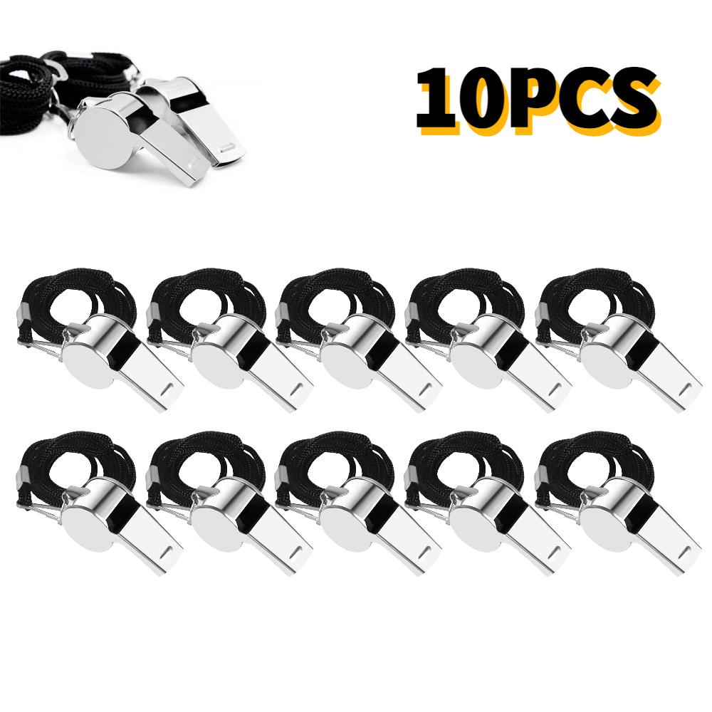 Survival Whistle with Rope Cheer Whistles Loud Crisp Sound Whistle Soccer Football Basketball Training Stainless Steel Whistle
