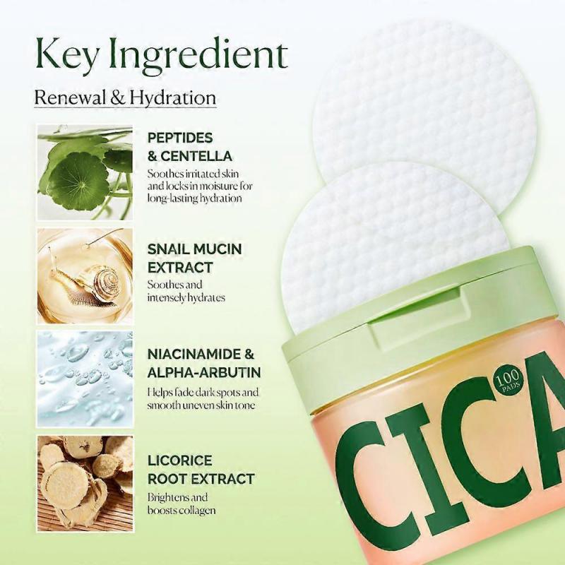 Toning Polish Pads - CICA Ampullen-Toner-Pads für dunkle Flecken, Falten & fahle Haut - Feuchtigkeitsspendende Gesichtsbehandlung mit Schneckenschleim, Niacinamid, Peptiden