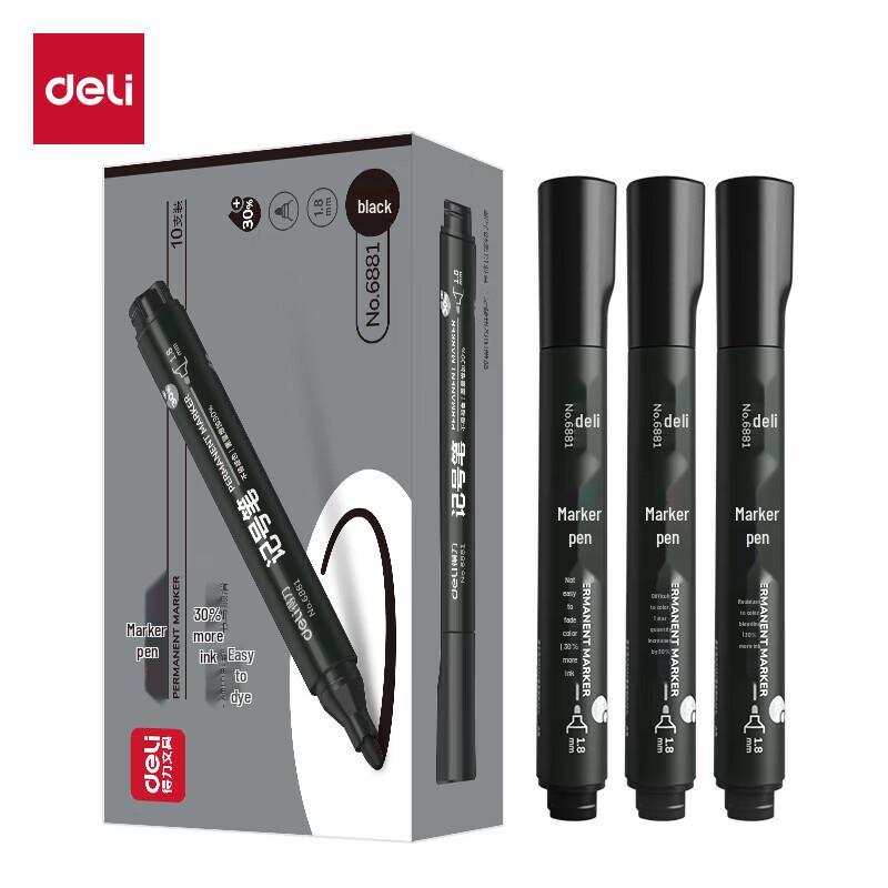 Deli 6881 Bold Tip Oil-Based Marker Pens, Black (2 Boxes)