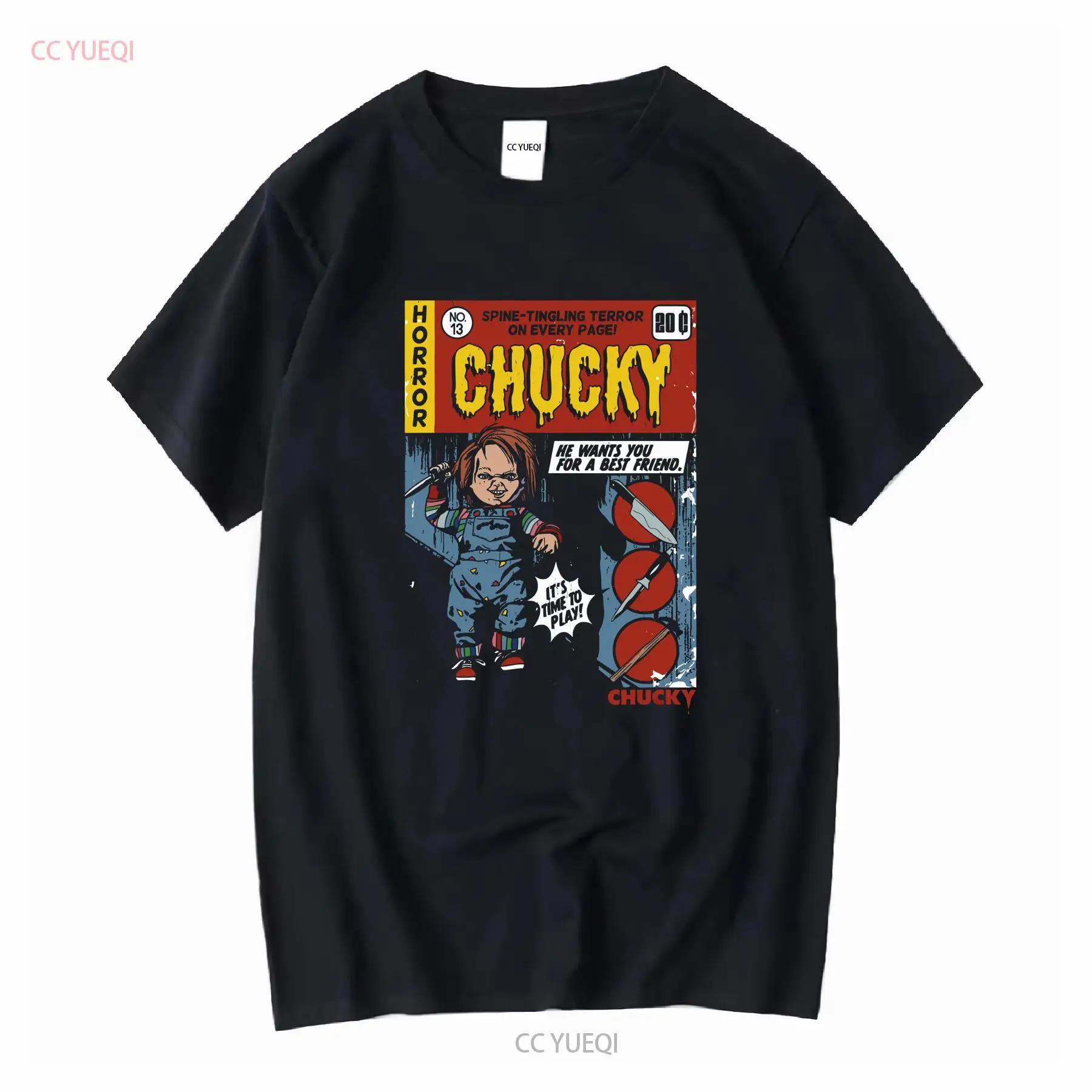 Childs Play Chucky Horror Movie Men s T Shirt Comic Book Scary Black Cotton long or short sleeves vintage Washed Stretched S