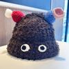 Small coal ball warm hat women's autumn and winter plush hat cute small braids cartoon warm ear protector knitted pullover hat cute