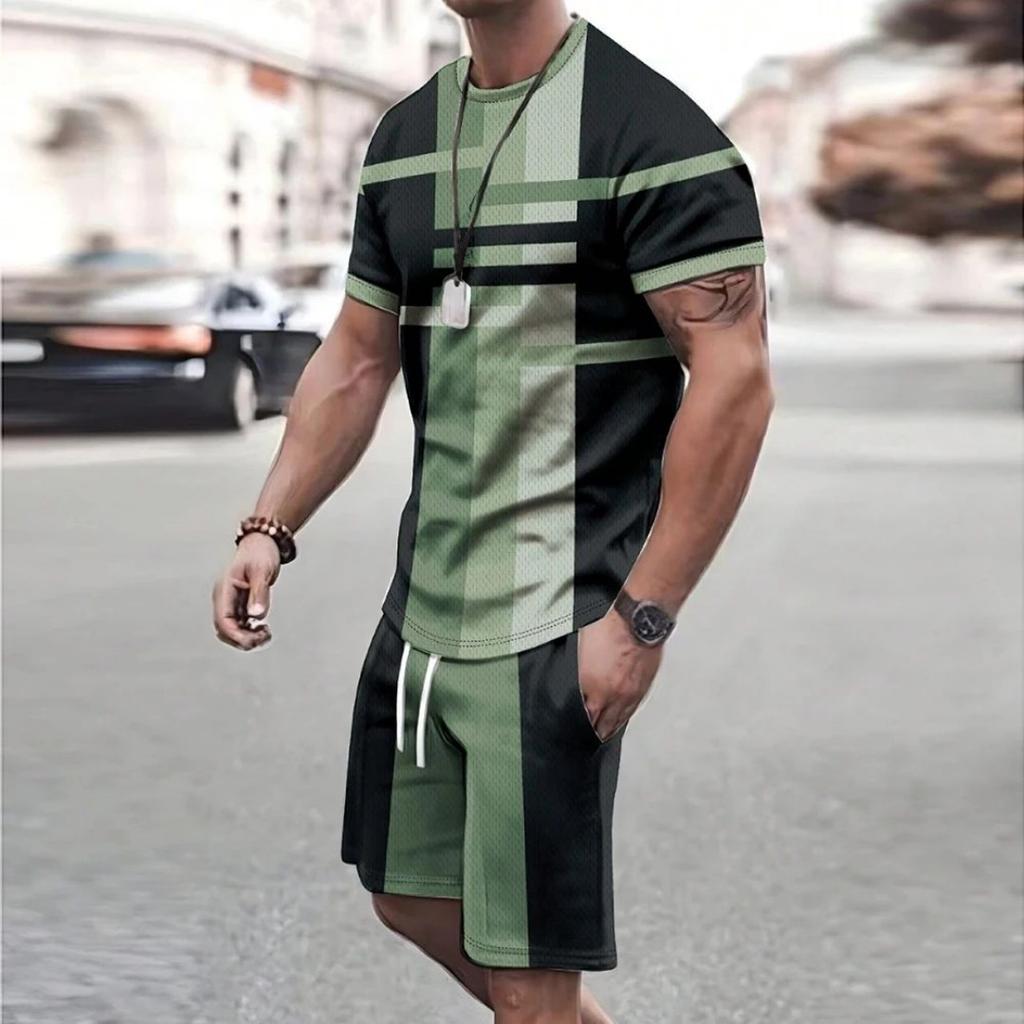 Moda 2025 nuevo conjunto de pantalones cortos deportivos para hombre y camiseta de manga corta estilo casual, conjunto de dos piezas retro, fresco y transpirable