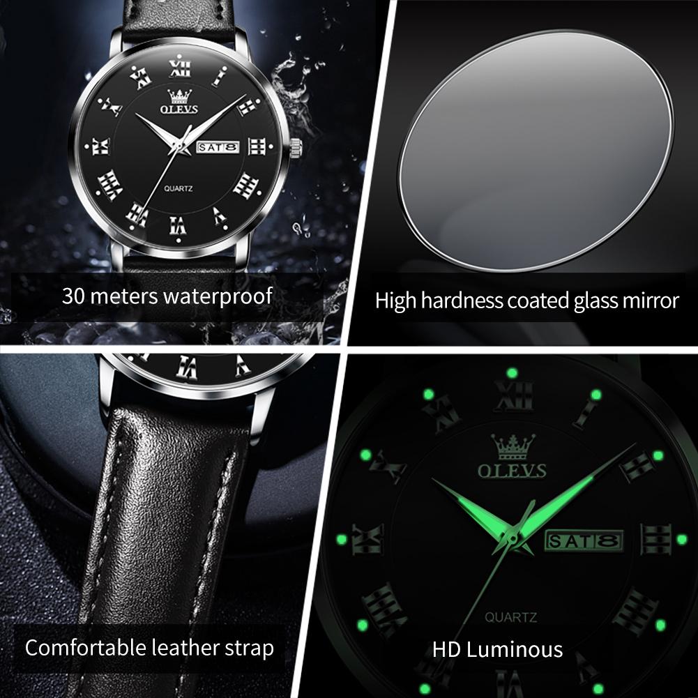 OLEVS 2920 Original Brand Quartz Watch for Man Calendar Leather Strap Waterproof Luminous Men's Busienss Dress Wristwatch