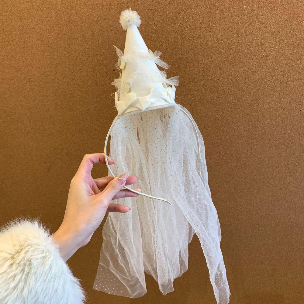 Creative White Veil Hairband Soft Birthday Photograph Prop  Hair Styling Accessory