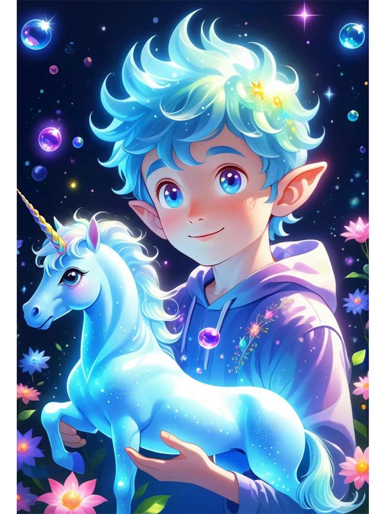 

Фэнтези Сказочный мальчик и единорог Ангел Полный алмаз Diy 5D Алмазная картина Вышивка Мозаика Вышивка Домашнее украшение Full Round 20x30CM