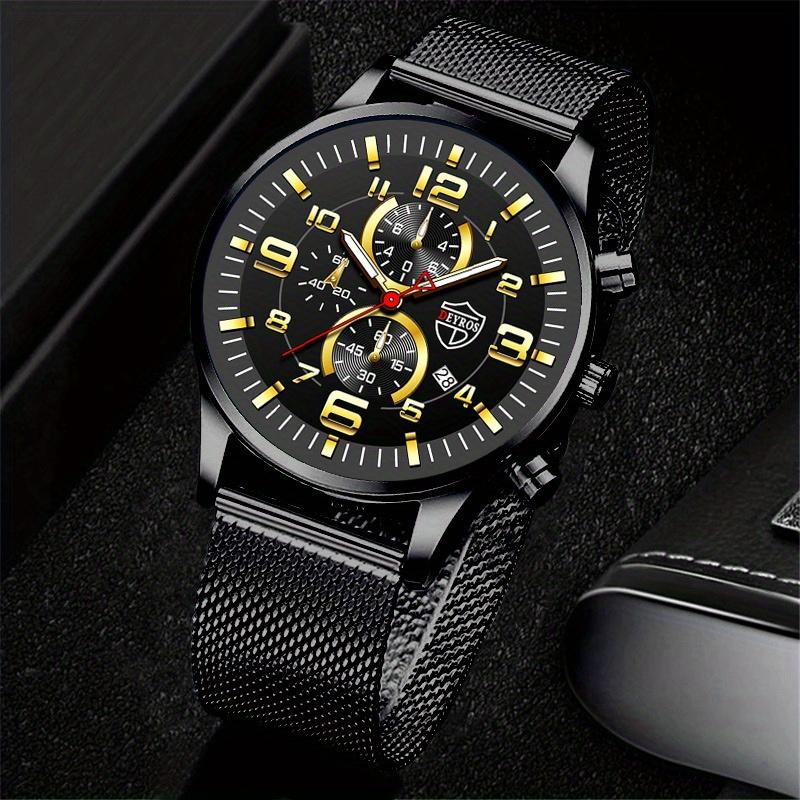1pc Fashion Men's Calendar Business Quartz Watch, Men's Stainless Steel Mesh Band Watch with Box, Best Gifts for Him