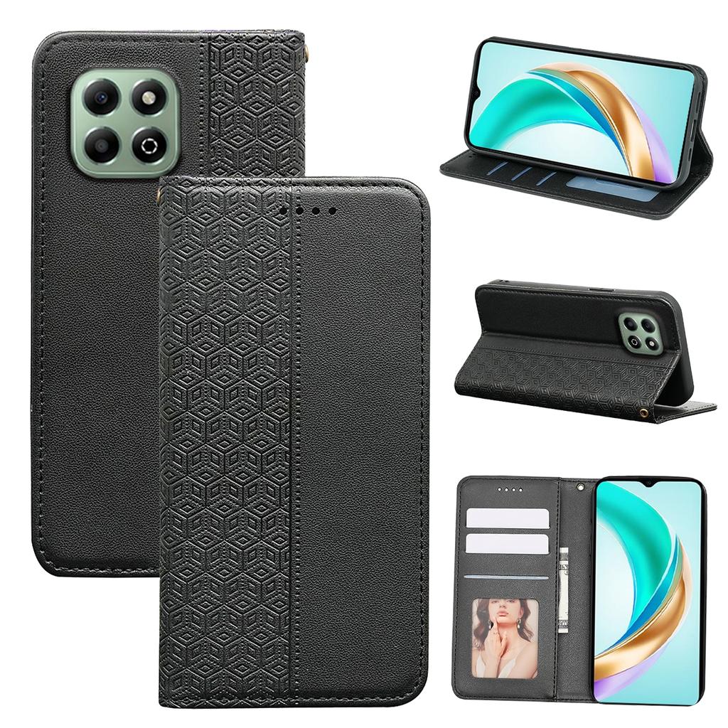 Etui portfelowe na telefon For Honor X6b 4G Mocne magnetyczne Wytłaczane skórzane etui z klapką w kratę