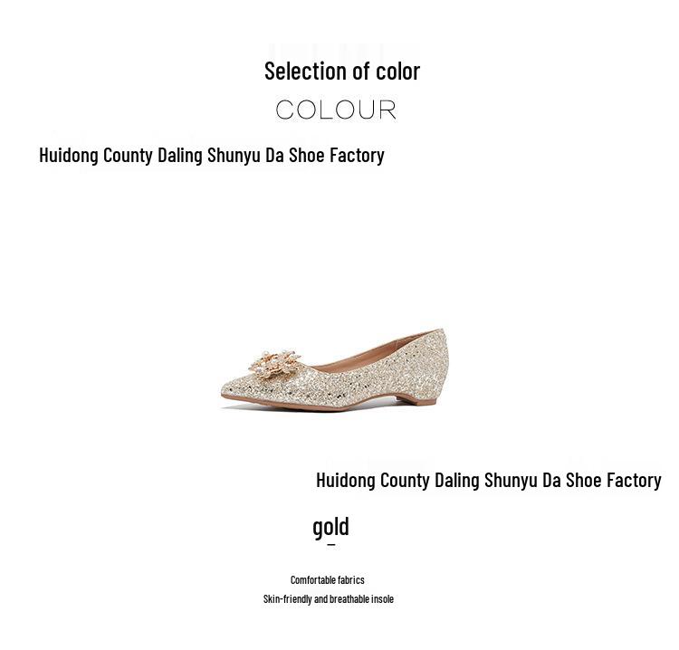 Rhinestone Buckle Wedge Heel Wedding Shoes - Women's Pointed Toe Flats with Inner Height Increase.
