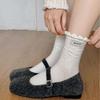 Korean Lace Cloth Label Solid Color Socks Versatile Pleated Lace Medium Tube Socks And Girls' Socks Stacking Socks