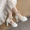 Original Lolita Japanese Fashion High-heeled Princess Shoes Sweet Bow Word with Bag Head Large Size Women's Sandals