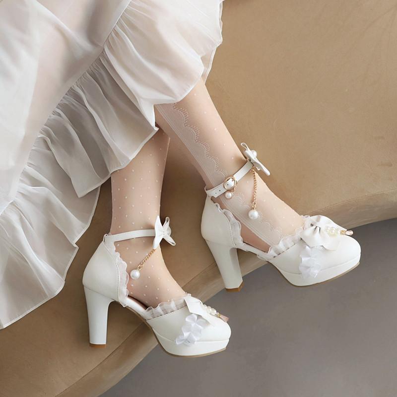 Original Lolita Japanese Fashion High-heeled Princess Shoes Sweet Bow Word with Bag Head Large Size Women's Sandals