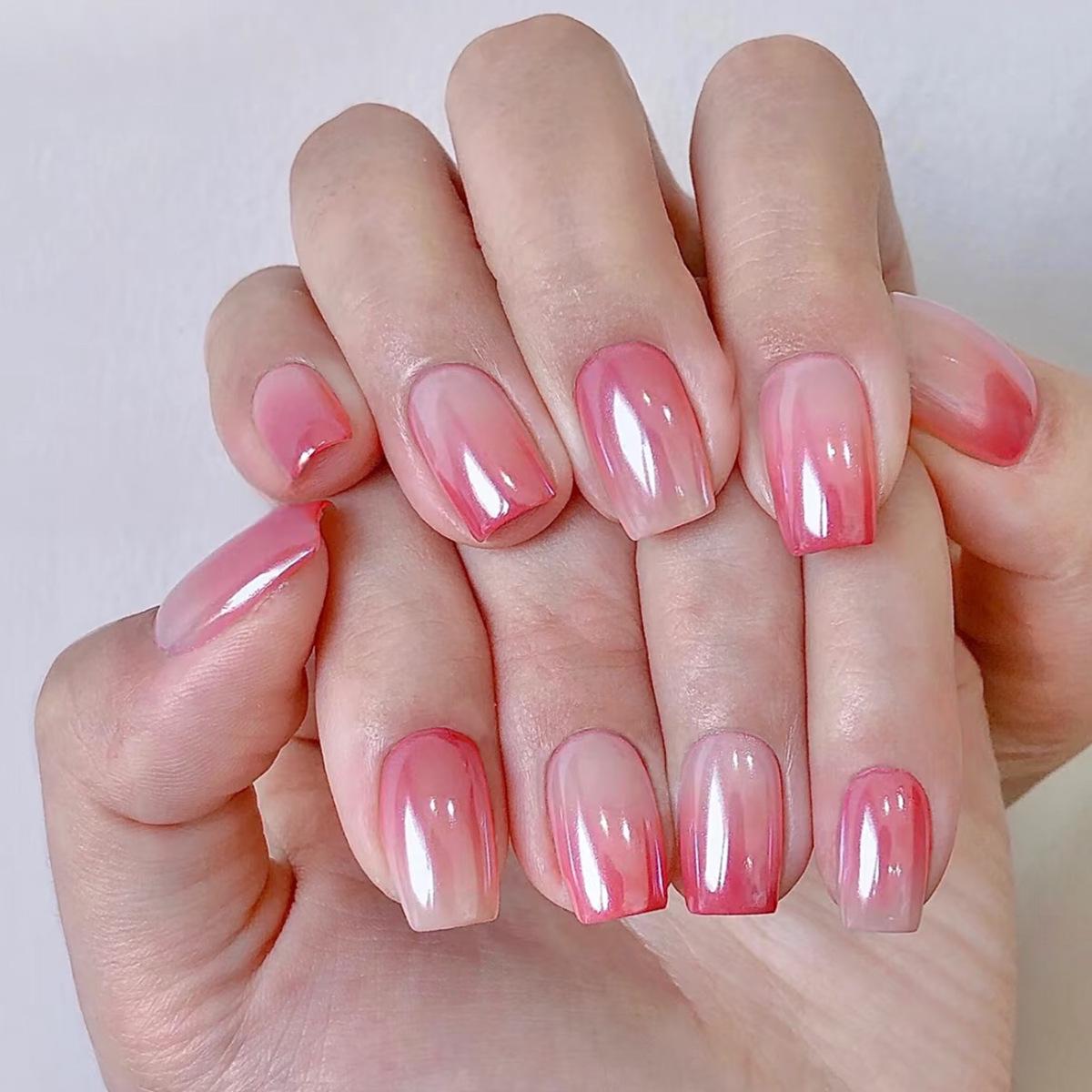 

Peach Pink Gradient Electroplated Removable Nail Art Tips