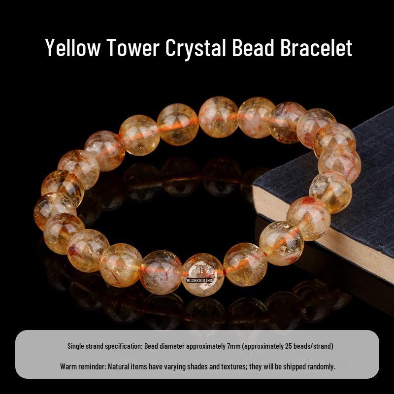 Natural Yellow Topaz & Citrine Crystal Round Bead Bracelet with Azeztulite for DIY Beading Accessories