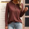 Women's Fashion Casual Solid Color Print Long Sleeve O-Neck Blouses & Shirts