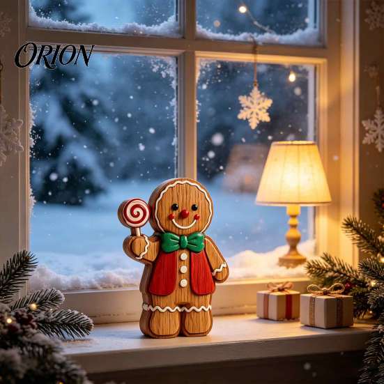 Cute Xmas Home Accents Cartoon Gingerbread Wooden Ornament, Double-sided Printed Desktop Tabletop Figurines, Festive Window Display Decorative