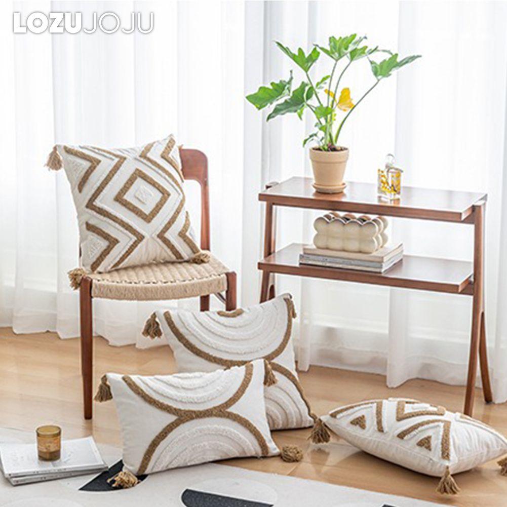 1PC LOZUJOJU Comfortable and Versatile Pillowcase Polyester Cotton Tufted Tassel Decorative Cushion Cover for Sofa Living Room Bedroom Home Decor