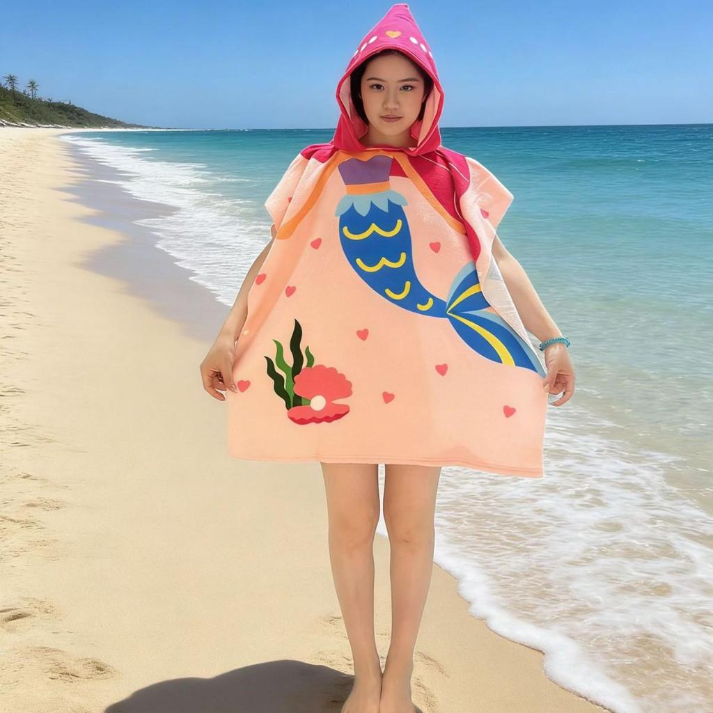 Kinder Mikrofaser Badeponcho mit Kapuze - Schnelltrocknend & Saugfähig