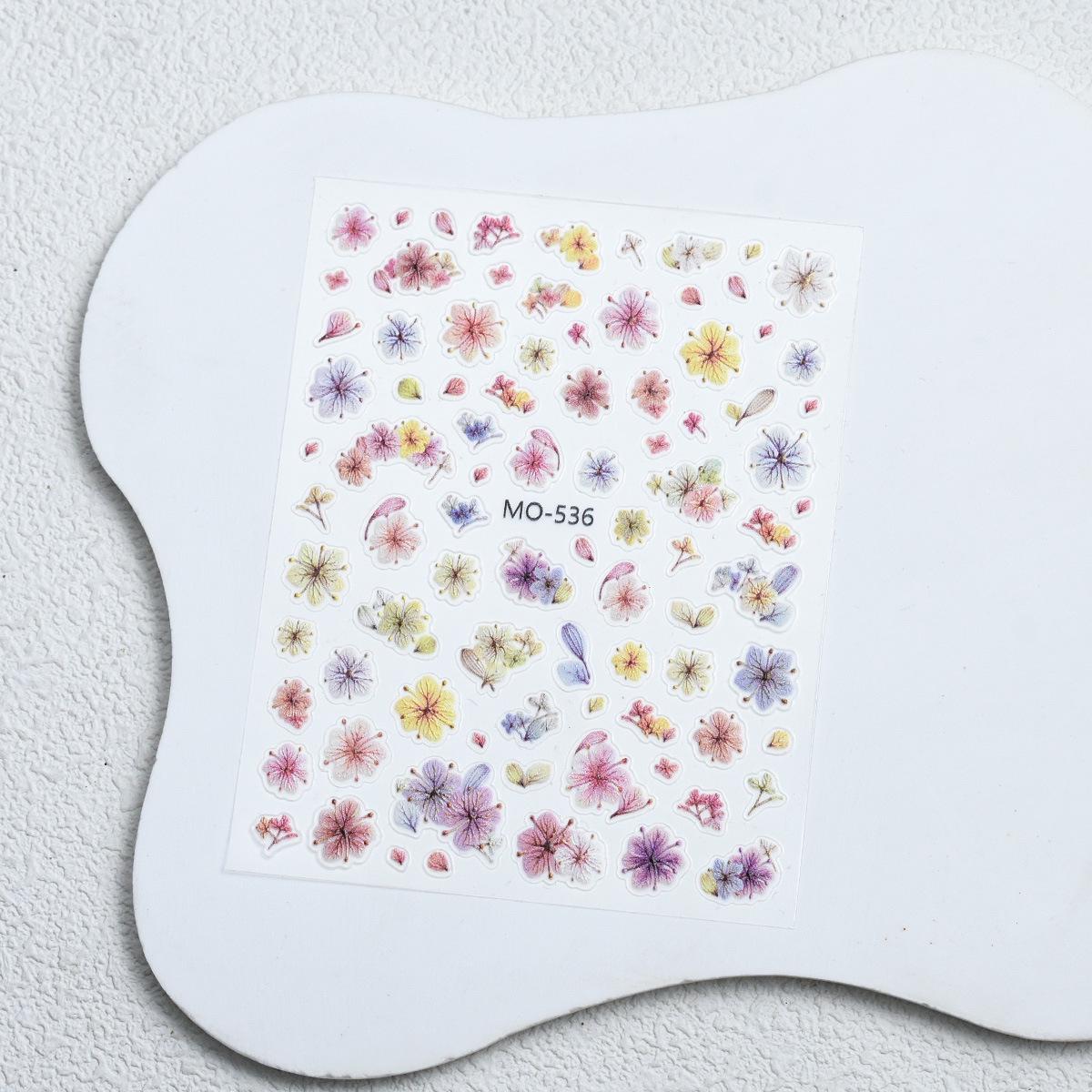 Realistic Dried Flower Embossed Nail Stickers: Colorful 3D Five-Petal Floral Decals