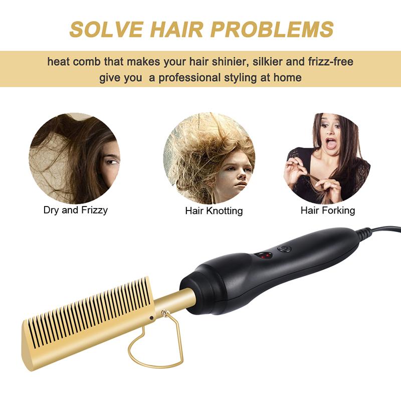 Electric Hot Comb Dual Voltage Copper Heater Hair Curler Copper Comb Straightening And Curling Hair Care