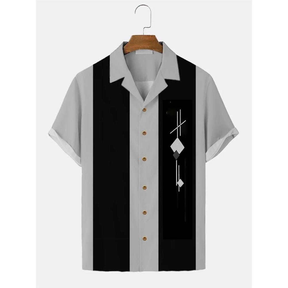 European Size Men s Striped Casual Shirt, Summer Breathable Loose Short Sleeve Hawaiian Top S