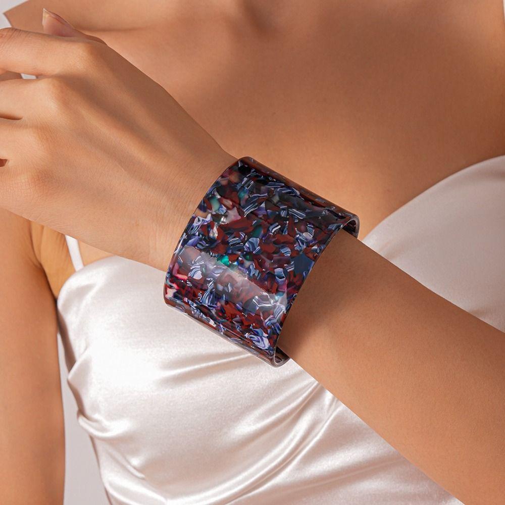 Geometric Open Wide Bracelet Europe American Style Smudged Hand Ring Acelete Plate Bangle  Girls