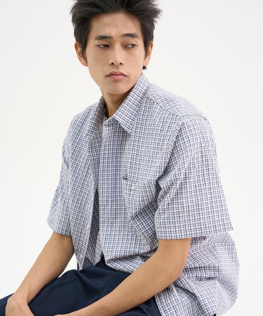 TRIP LE SENS Washable Layered Check Half Shirt_Sand Brown (Type B)