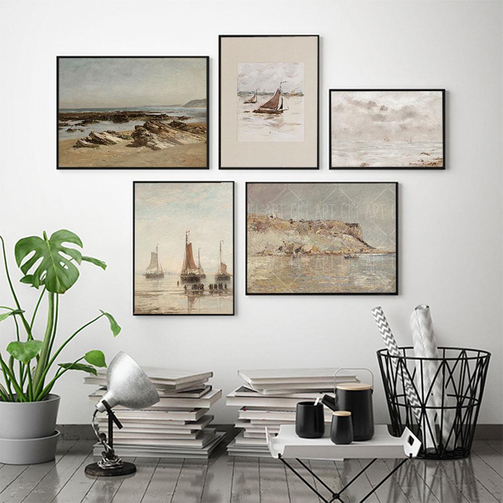 Vintage Coastal Nautical Poster Landscape Art Print Retro Canvas Oil Painting Gallery Wall Picture Living Room Home Decor