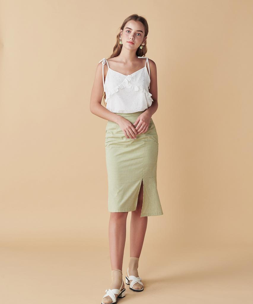 Dear Fear Pastel Check Midi Skirt Green