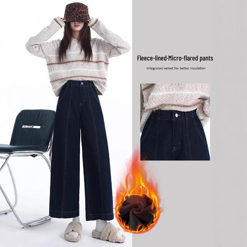 

Women s High Waist Denim Blue Straight-Leg Jeans - Autumn/Winter Slimming Loose Fit Extra Small